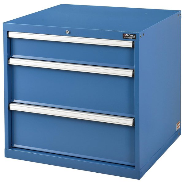 Global Industrial 3 Drawers Modular Drawer Cabinet w/Lock, 30x27x29-1/2, Blue 493340BL